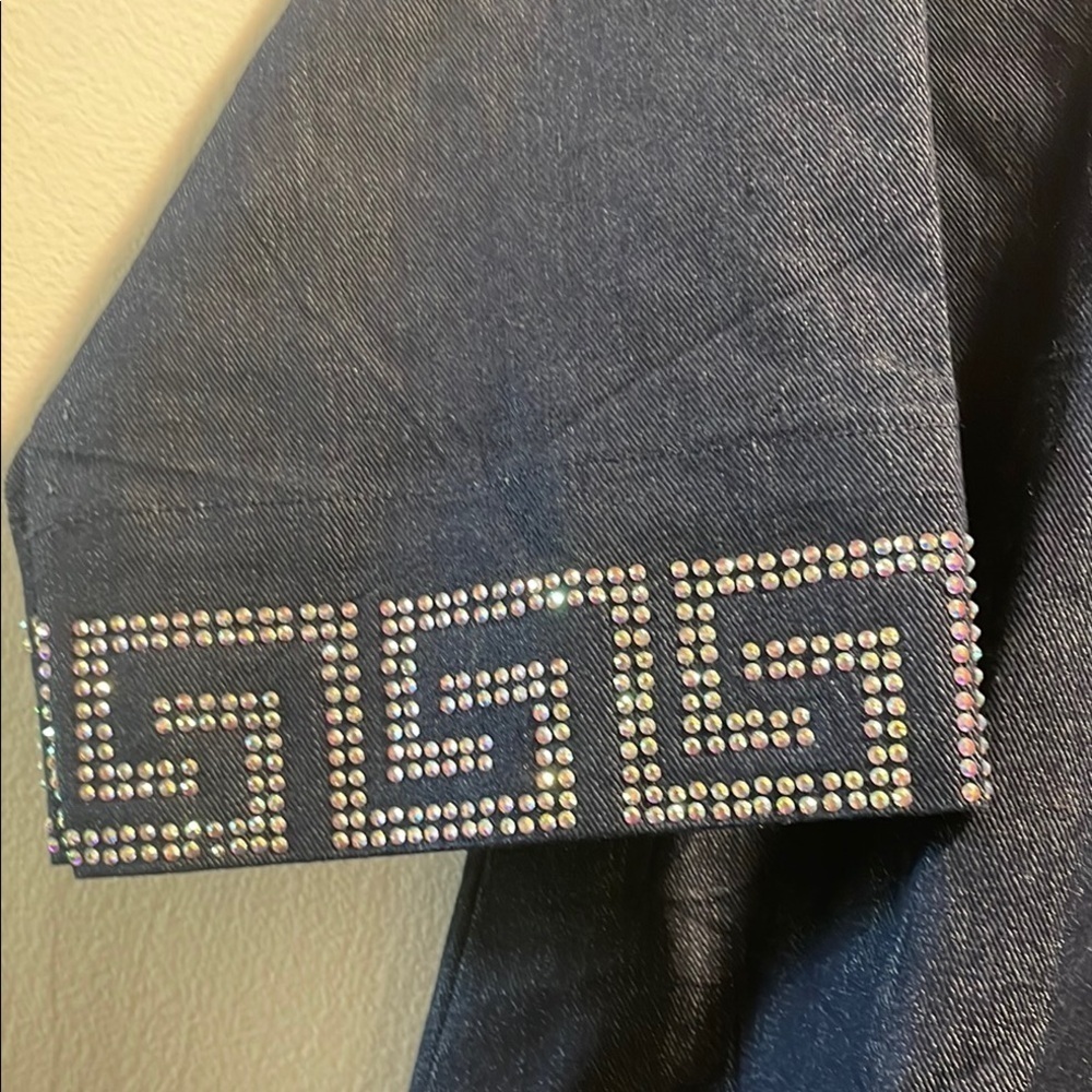 Navy Blue Tunic Designer Inspired Dress with Silver Accents - Picture 3 of 12